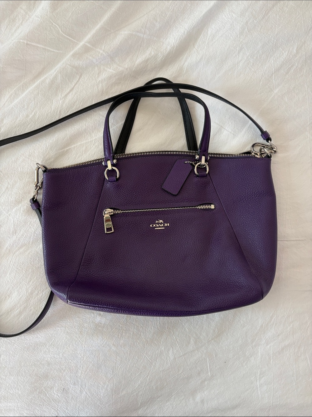 Coach Purple prairie Pebbled Leather Tote with Crossbody Strap